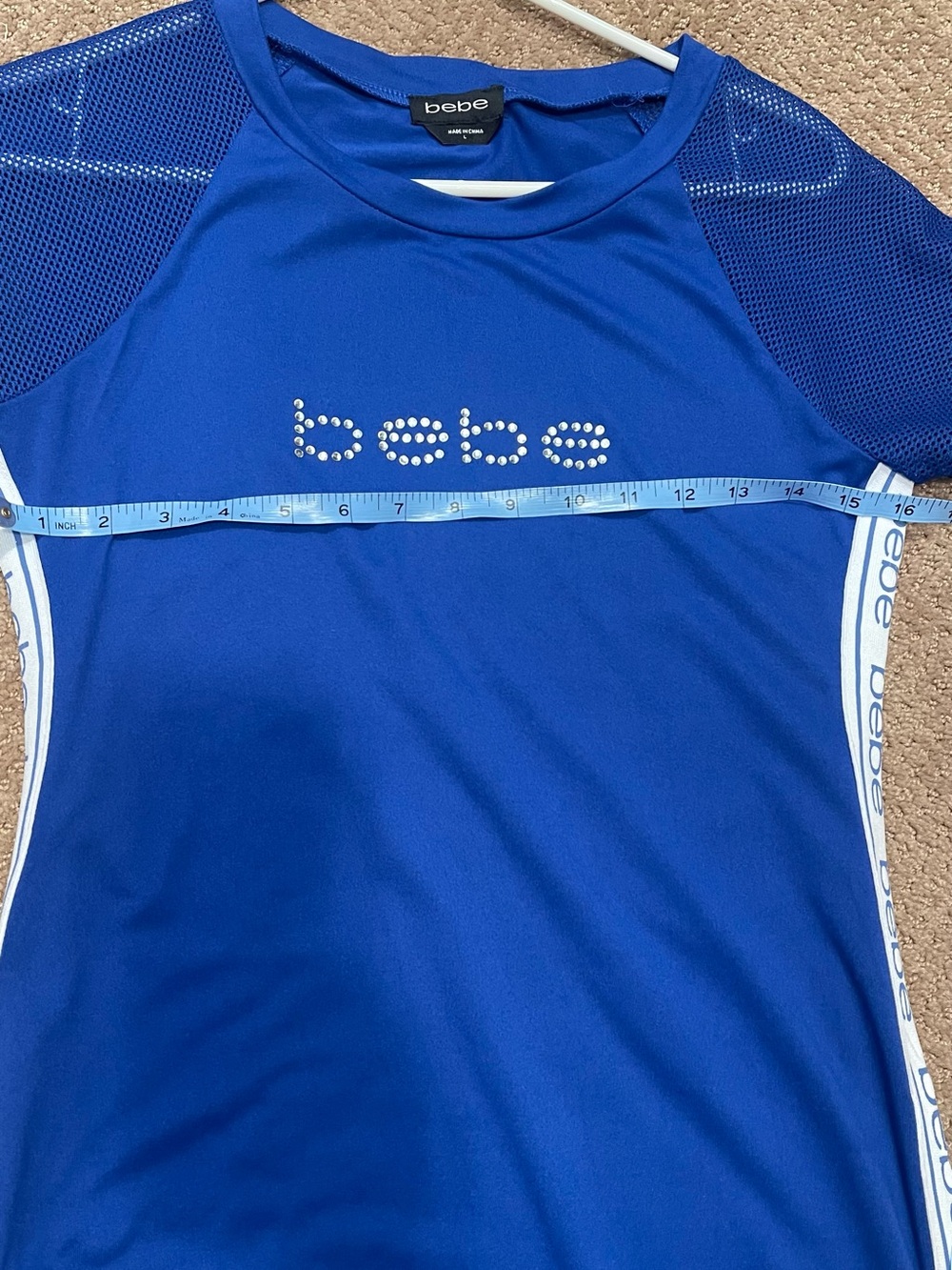 bebe Royal Blue Rhinestone Logo Sporty Mesh-Sleeve Dress - Picture 4 of 5